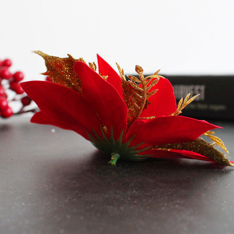 Wholesale of Gold, Silver, and Red Three-layer Plastic Christmas Decorative Flowers
